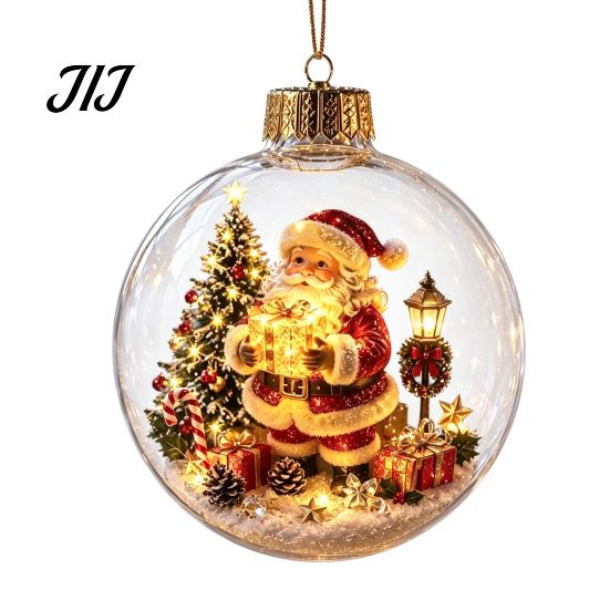 Year Round Home Accent Lighted Clear Christmas Ball Ornaments, Cute Santa Claus/Tree/Snowman/Angel Figure Inside Portable Light Decor The Xmas Hanging