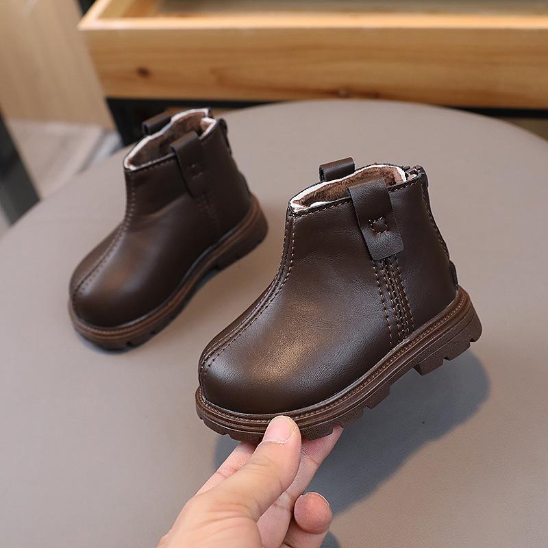 Ретро мода осень и зима новые детские короткие ботинки для девочек нескользящая мягкая подошва малыша обувь для мальчиков теплые кожаные ботинки