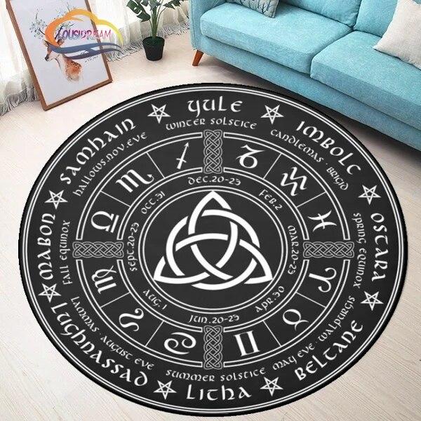 Круглый ковер с рисунком солнца в виде пентаграммы, ковер «Ловушка сатаны-дьявола», белый на черном ковер со сверхъестественными рунами