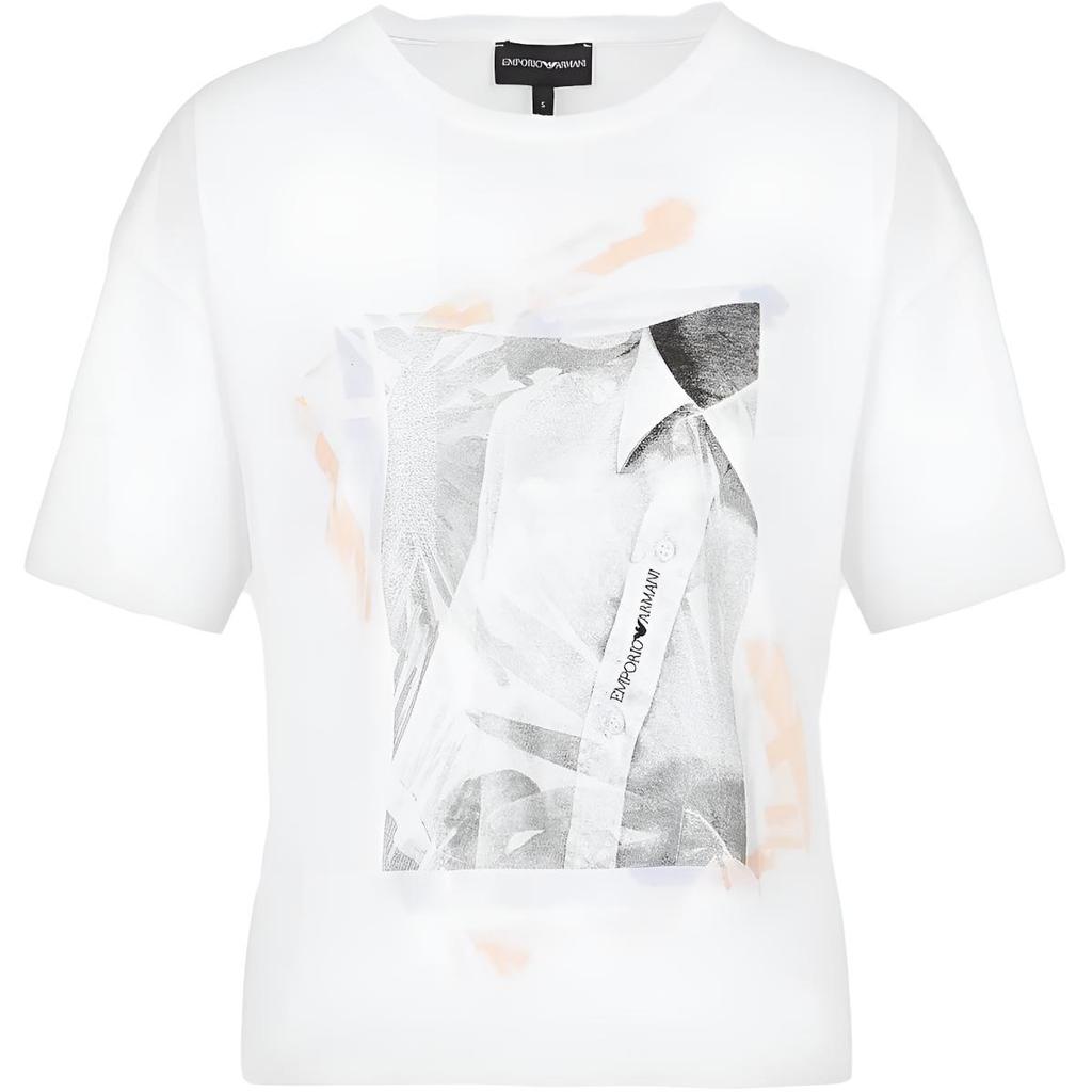 Emporio Armani Женская однотонная футболка с коротким рукавом и вышитым принтом Белый 3R2T7J2-J53Z1-0100