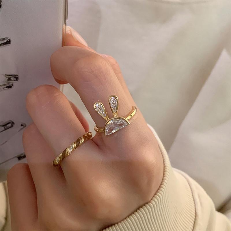 Элегантное кольцо в корейском стиле с геометрическим дизайном в виде кроличьих ушек, регулируемое, для женщин