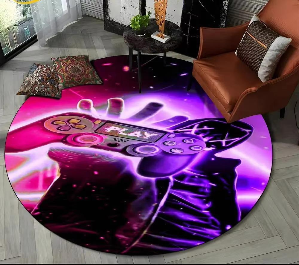 Cartoon Game Controller Round Carpet Non Slip Circle Child Play Mat Washable Rugs for Gamer Bedroom Decor Entrance Doormats