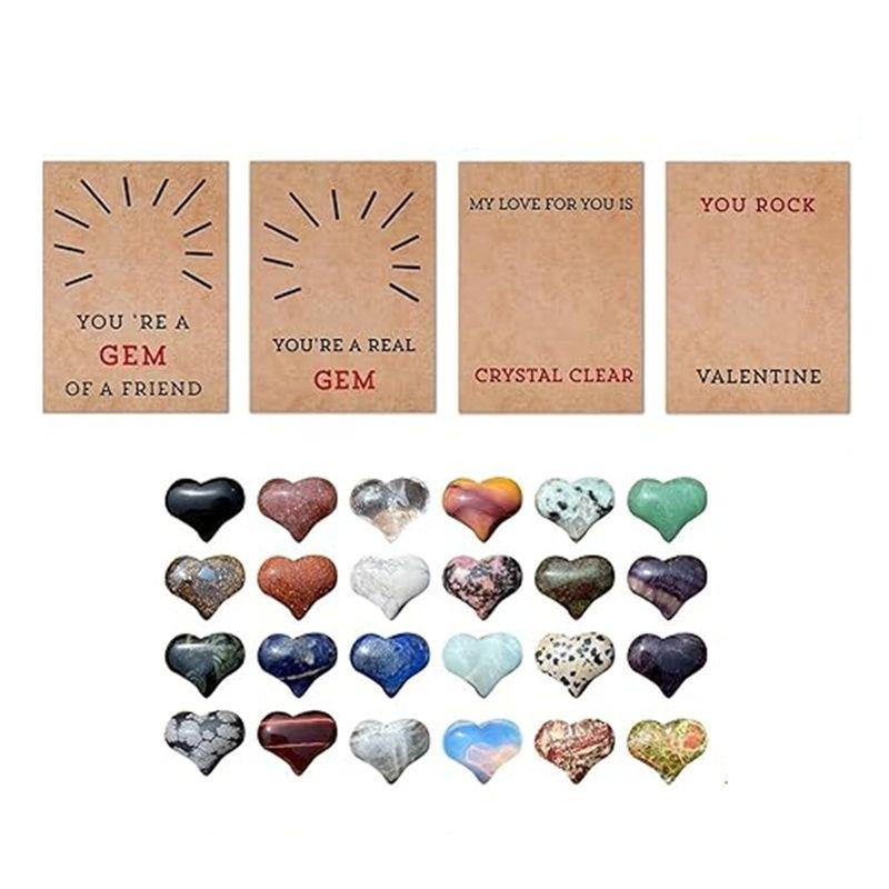 M-Modern-Handmade Greeting Cards Set With Heart Shape Stones Valentine's Day Card Collection 12 Pack