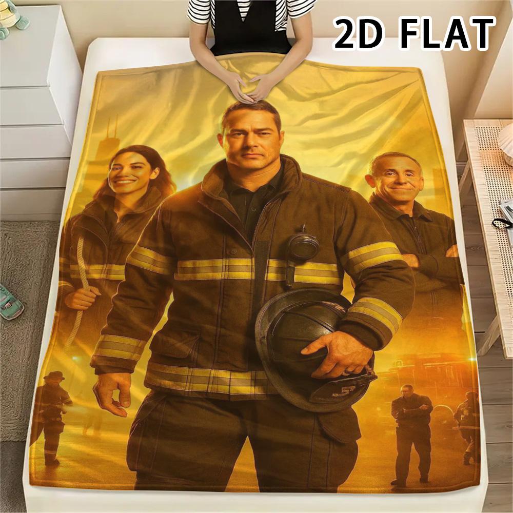 1Pc Chicago Fire Print Flannel Blanket, High quality Comfortable for All Seasons, Home Decor, Warmth and Comfort, Perfect for Christmas Gifts