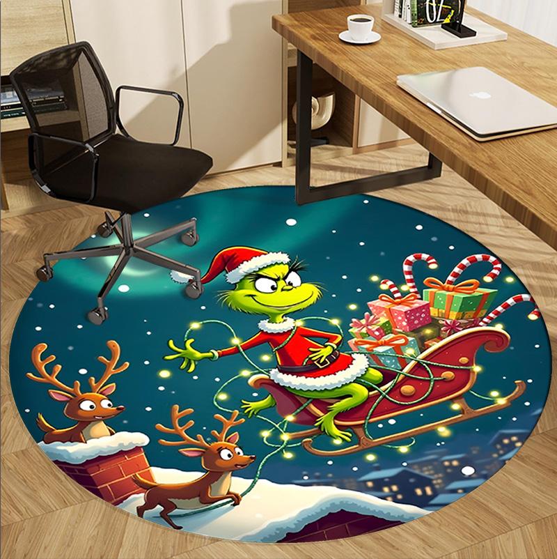 The Grinch Pattern Round Rug, Indoor/Outdoor Mat, for Picnic, Gameroom, Bedroom, Office, Living Room, Home Decor Carpet, Birthday Gift