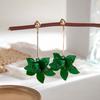 Green Resin Flower Drop Earrings for Women Vintage Metal Geometric Petal Statement Earrings Party Jewelry Accessories