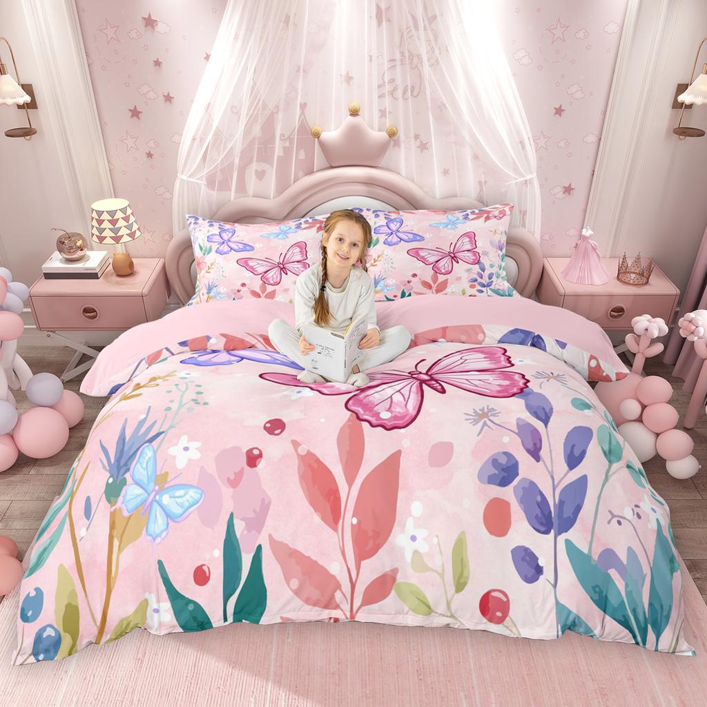 Homewish Шикарный Комплект Пододеяльника с Бабочками для Девочек Весенний Сад Цветочный Комплект Пододеяльника Комплект Постельного Белья с Дикими Животными и Цветами