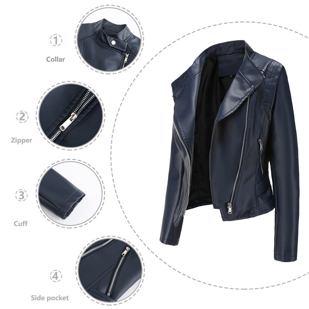 New PU Lapel Women's Slim Leather Jacket for Women Spring and Autumn Thin Long-sleeved Jacket Short Women's Jacket