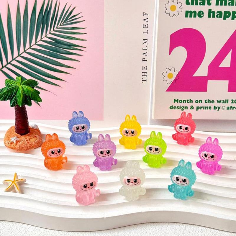 5/10Pcs/Bag Cute Luminous 3D Labubu Figurine Model Miniature Car Ornaments Home Desktop Diy Decoration Resin Crafts Holiday Gift
