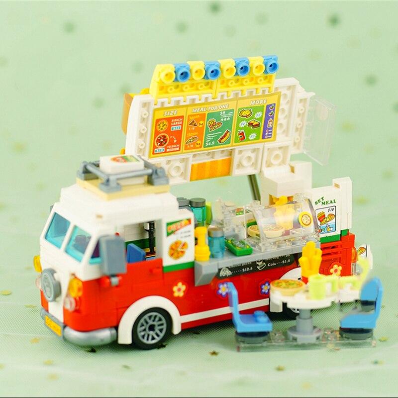 LOZ 1739 Dream Парк Развлечений Еда Грузовик Пицца Автомобиль 3D Модель DIY Мини-Конструкторы Кирпичи Строительная Игрушка для Детей Подарок без Коробки