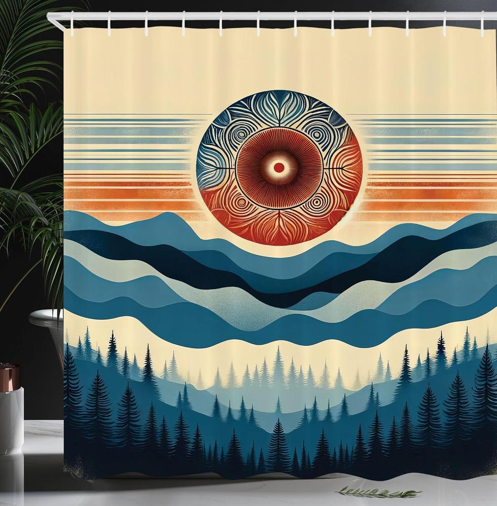 Oriental Atmosphere Warm Tone Mandala Gorgeous Life Tree Shower Curtain, Fabric Bathroom Decorative Shower Curtain With Hook