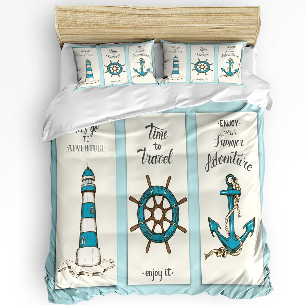 Комплект постельного белья «Маяк» для спальни, кровати, дома, ностальгические акварели с чайкой, древний якорь, пододеяльник, наволочка
