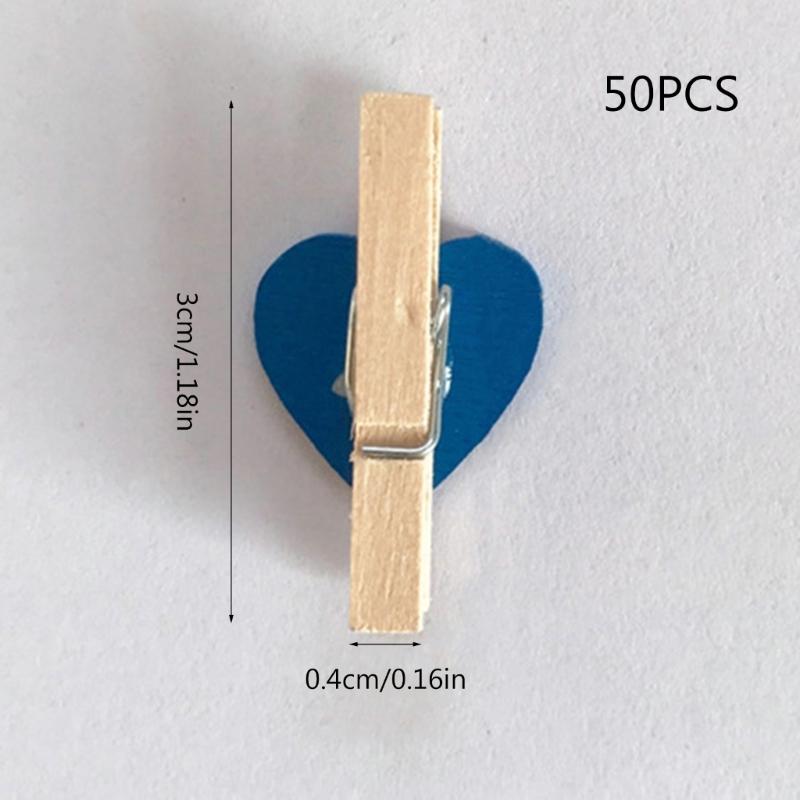 50PCS MultiFunctional Colorful Cute Small Clips Simple Mini Photo Clip Wooden Clips Small Love Heart Pegs Clothespin