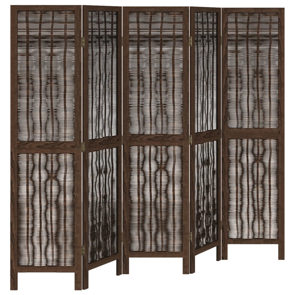 5 Piece Room Divider Dark Brown Solid Paulownia Wood