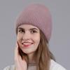 Women Autumn Winter Versatile Rabbit Hair Warm Knitted Wool Solid Color Pullover Hat