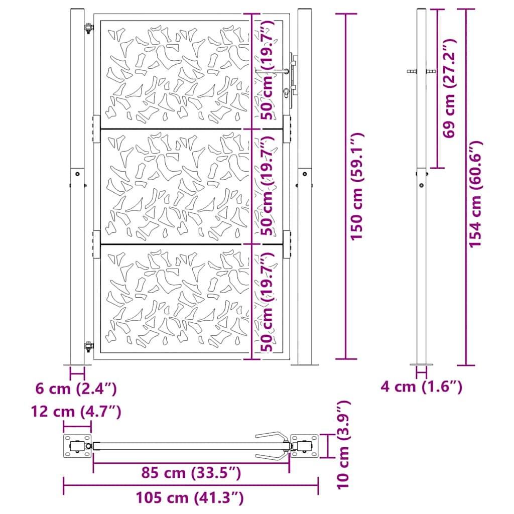 Garden Gate 100 x 150 cm Weatherproof Steel Leaf Design