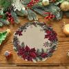 Round Washable Placemats Christmas Placemat, 14 Inch Festive Pattern Anti Slip Tabletop Protector, Party Table Setting Heat Insulation Place
