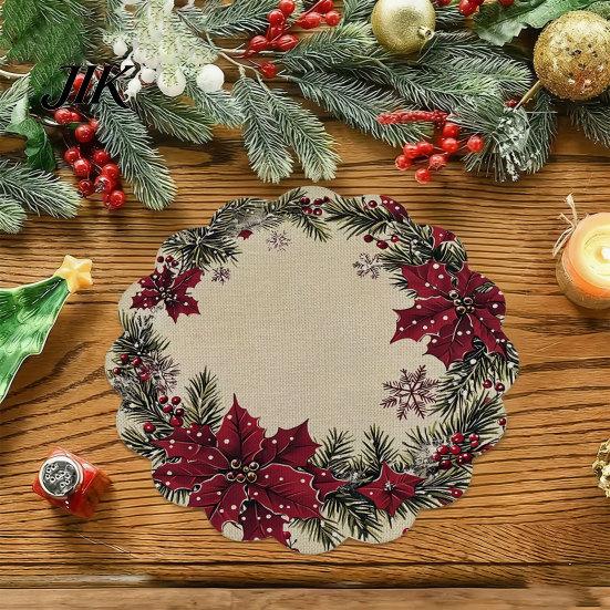Round Washable Placemats Christmas Placemat, 14 Inch Festive Pattern Anti Slip Tabletop Protector, Party Table Setting Heat Insulation Place
