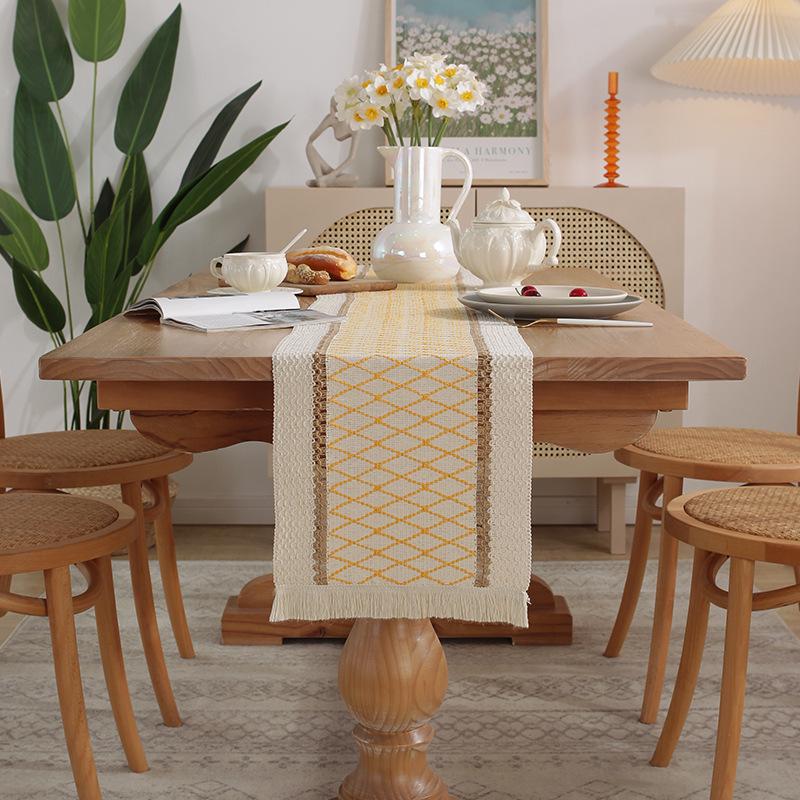 Скатерть Henggang из хлопка и льна в стиле ретро с кисточками – легкая роскошь в американском стиле