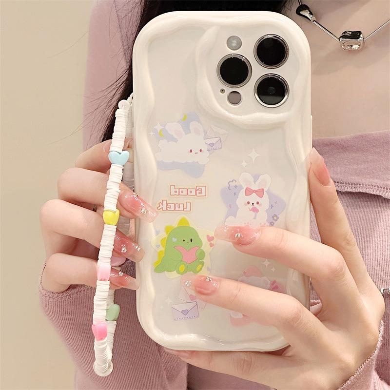 Силиконовый чехол Zhitai Cartoon для iPhone 11/13/14/15 Pro с кремовым узором и совместимостью с браслетом.