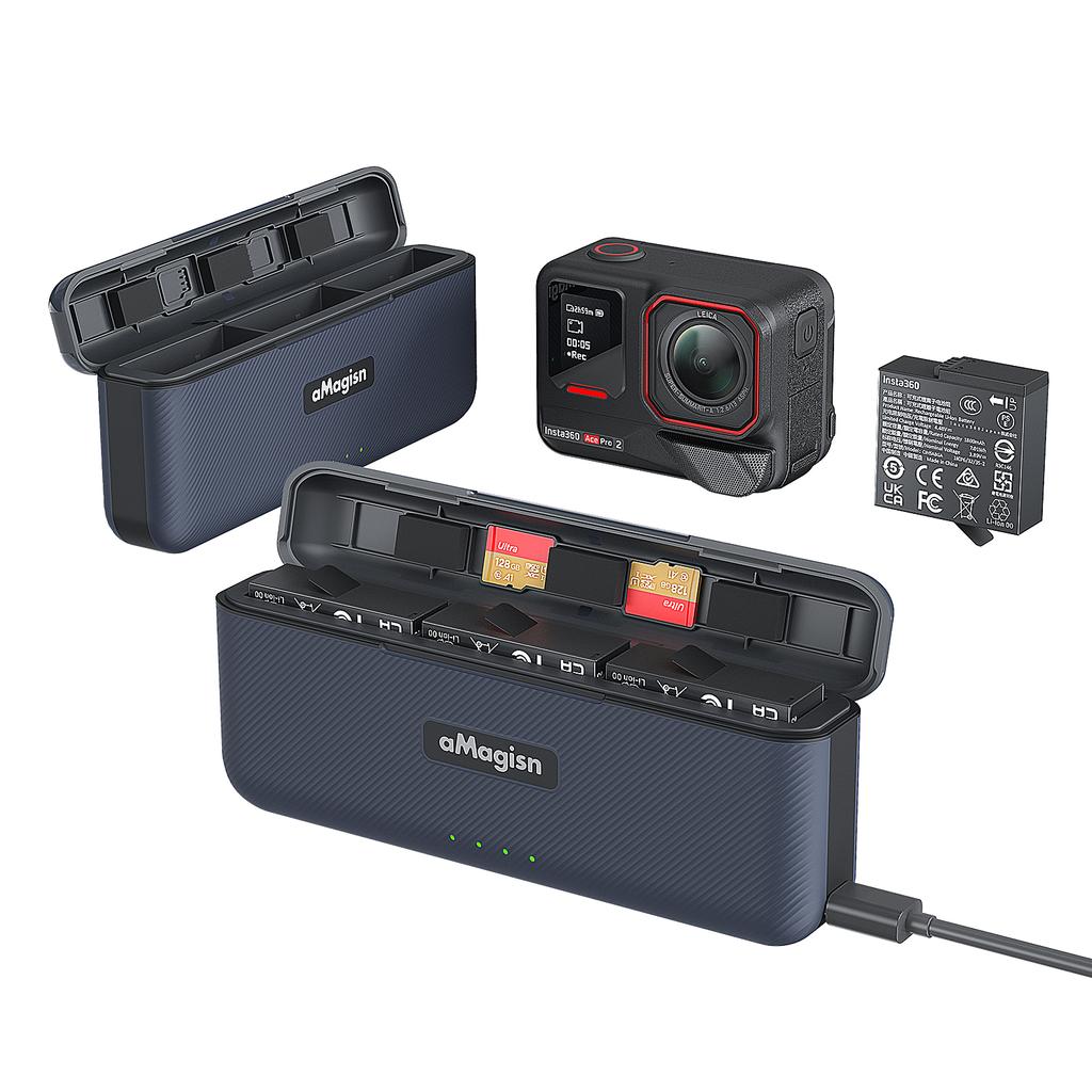 For Insta 360 Ace Pro 2 Battery Charger Intelligent 3-Way Charging Case Fast Charger Hub for Insta360 Ace Pro 2 Accessory