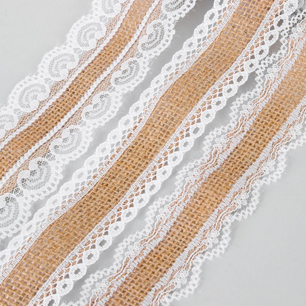 1m/roll Natural Wedding Satin Bow Jute Burlap Sisal Trim Lace Edge Hessian Ribbon