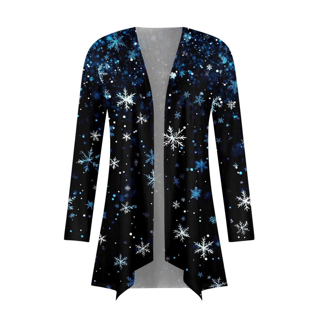 Женская модная рождественская куртка с принтом, повседневный кардиган с длинным рукавом, пальто
