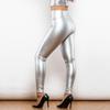 Shascullfites Melody High Waist Slim Fit PU Leather Leggings for Women Push-Up Skinny Fitness Pants Silver Metallic