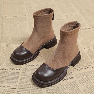 Модная женская обувь 2024 года, горячая распродажа, женские ботинки на молнии, осенние, с круглым носком, на платформе из цельного флика, водонепроницаемые, короткие, в стиле вестерн