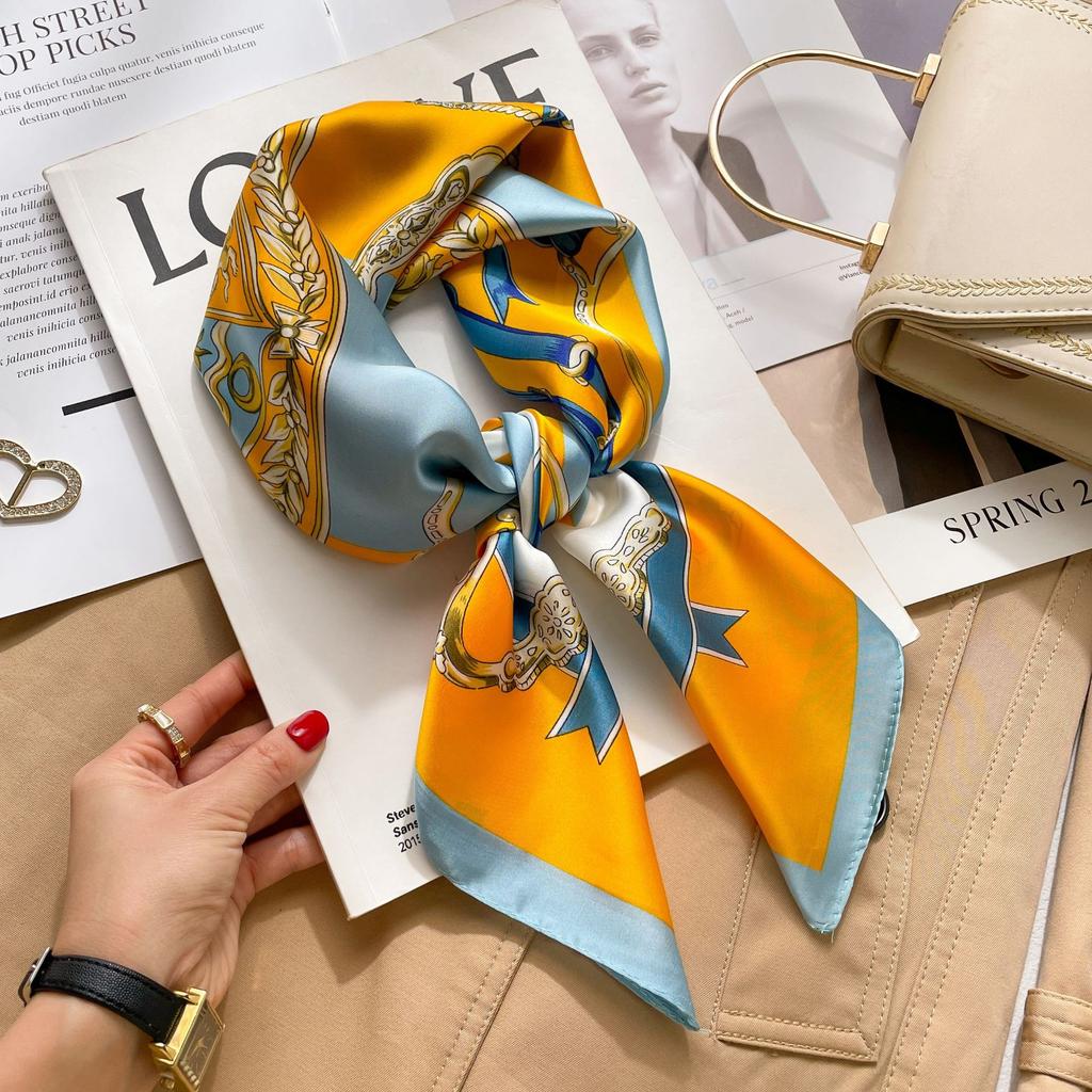 Brand Floral Print Silk Square Scarf Women Soft Satin Kerchief Hairband Neckerchief Head Hijab Lady Headband Foulard Bag Ribbon