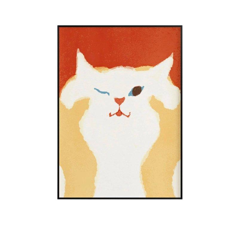 Nordic Design Decorative Painting, Cat Cartoon Wall Art, Minimalist Framed Canvas for Living Room, Bedroom
