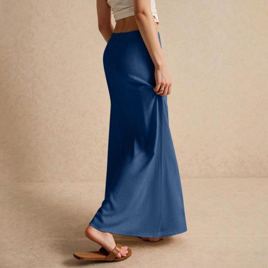 Женская макси-юбка средней посадки, однотонная длинная юбка на шнурке, легко сочетающаяся с женской юбкой для работы, отдыха, повседневной носки