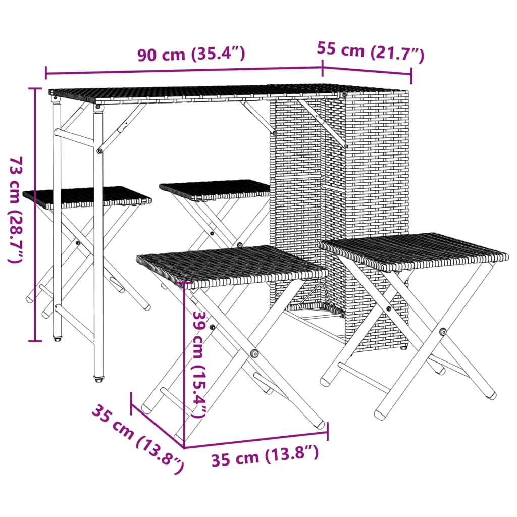 5 Piece Foldable Outdoor Dining Set Brown Poly Rattan