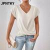 JPNTKY Женская Модная Повседневная Однотонная Блузка/Рубашка с Принтом, Короткий Рукав, V-образный Вырез Международный Дизайн