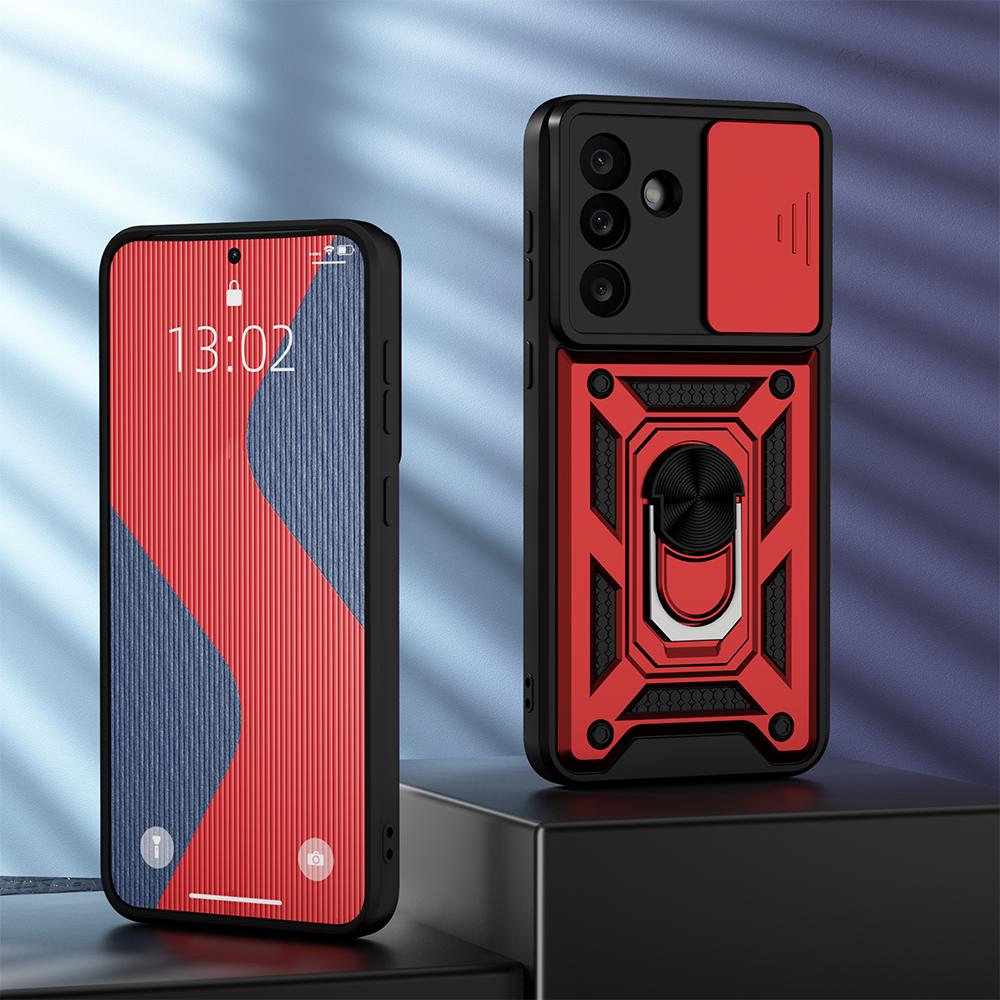 KEYSION Противоударный чехол для Samsung M56 5G Силикон+ПК Сдвижная защита камеры Кольцо-подставка Задняя крышка для телефона Galaxy F56 5G