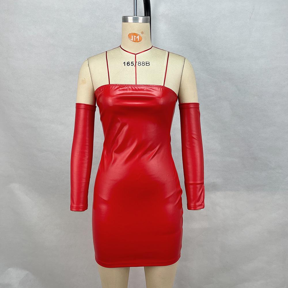 Сексуальное платье-труба из искусственной кожи в европейском и американском стиле 2024 года – осенняя женская одежда для ночных клубов