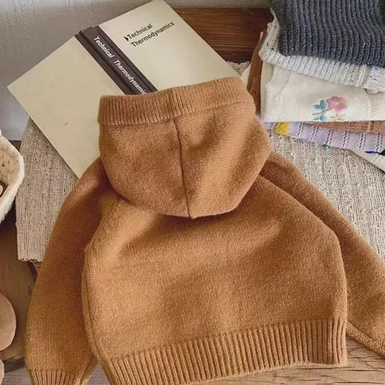 Girls' Hooded Cardigan Sweater Coat - New Spring/Autumn 2023 Trend