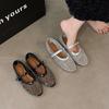 Mesh Breathable Rhinestone Fashion Versatile Women's New Foreign Style Niche Belt Flat Soft Soled Mary Jane Shoes Womens Shoes