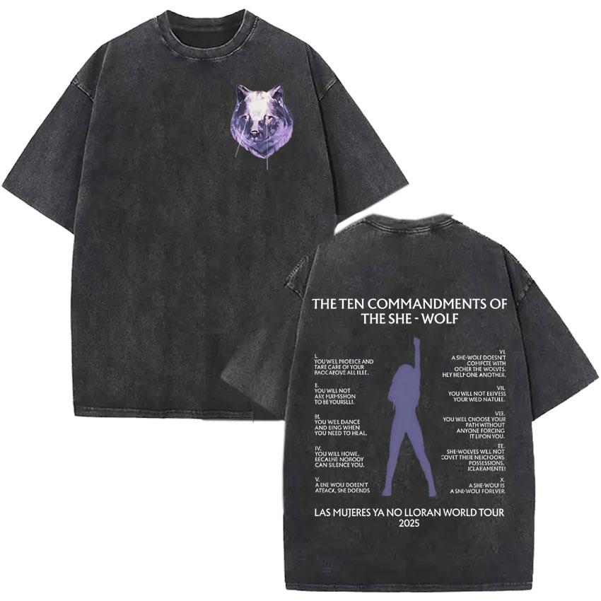 Singer Shakira Las Mujeres Ya No Lloran World Tour Tshirts Mens Hip Hop Tshirt Vintage Washed Summer Oversized Cozy Tee Shirt