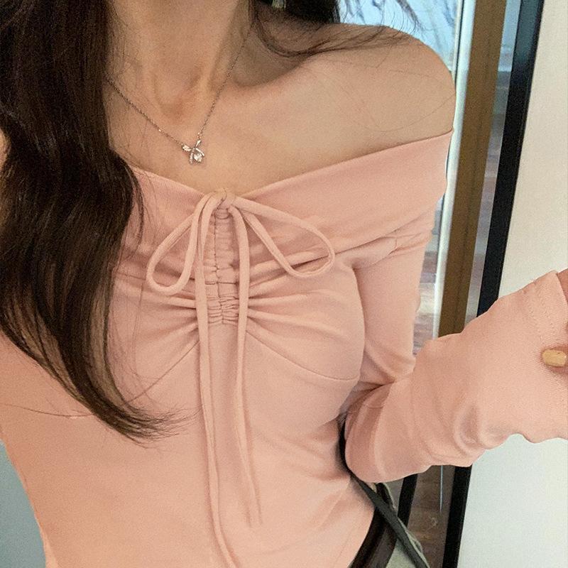 Короткая укороченная футболка с V-образным вырезом и длинными рукавами, женская весенняя футболка с тонкой талией, сладкий и пикантный топ