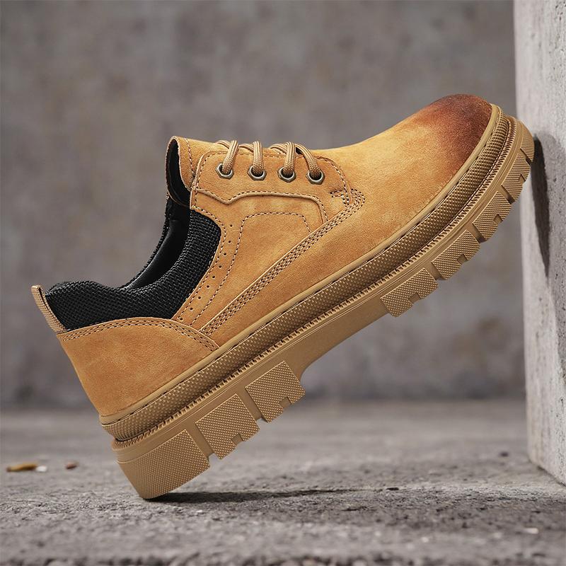 Мужская кожаная повседневная обувь Новая Ретро Толстая подошва Износостойкая Удобная На шнуровке Плоские кроссовки Уличная мужская обувь для ходьбы