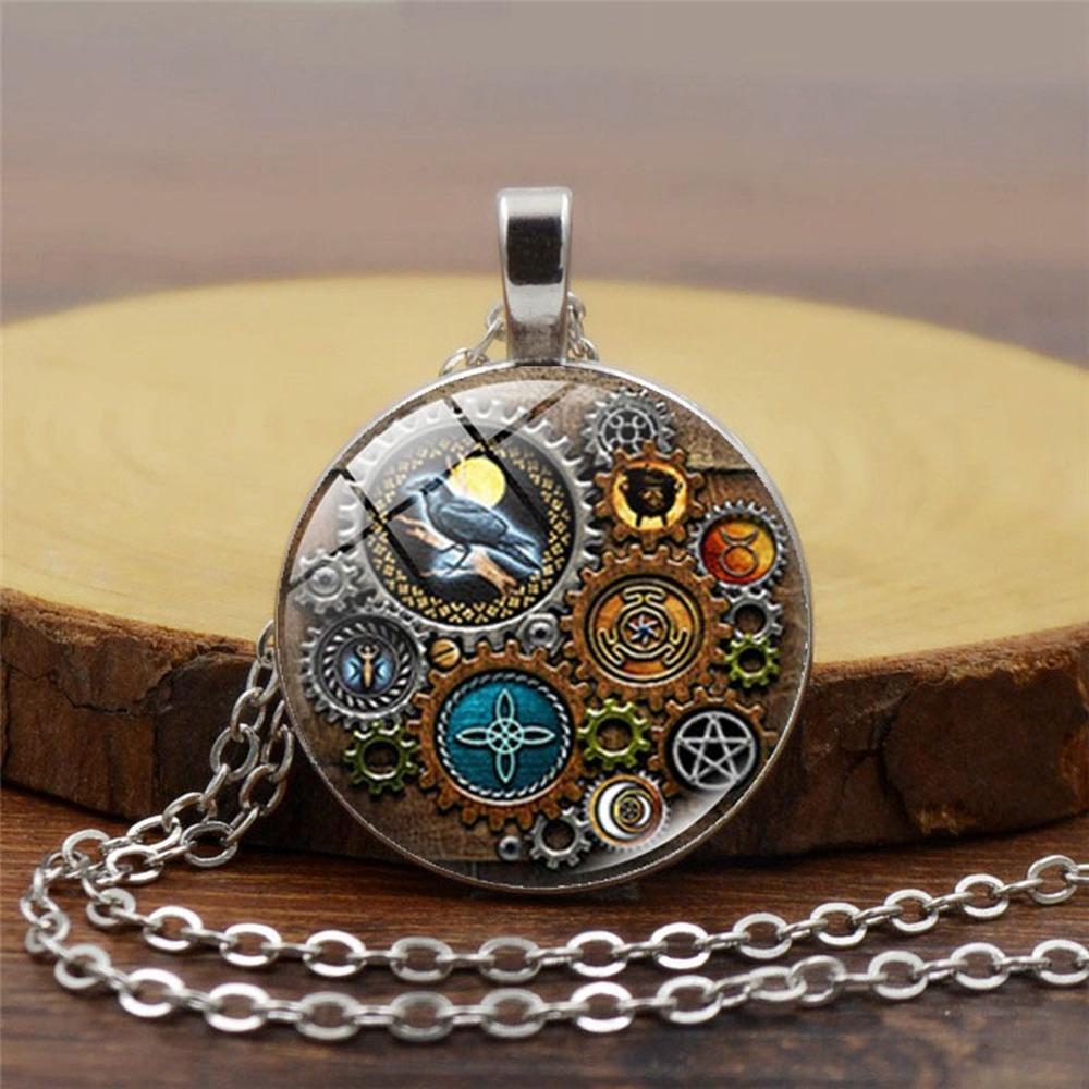 Steampunk Witch Pendant Necklace for Women 2022 Goth Mechanical Gear Accessories Vintage Jewelry Men's Neck Chain Gift