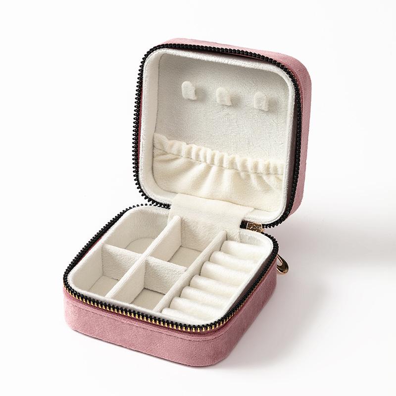 Compact Velvet Jewelry Travel Box for Rings, Earrings, and Necklaces