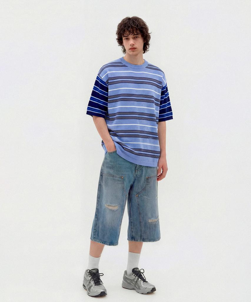 CUTZ Multi-Stripe Short Sleeve Knit (Blue)