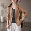 Four Seasons Women Cotton Linen Casual Blazer Jackets Spring Simple Style Vintage Solid Color Loose Female Outerwear Coats
