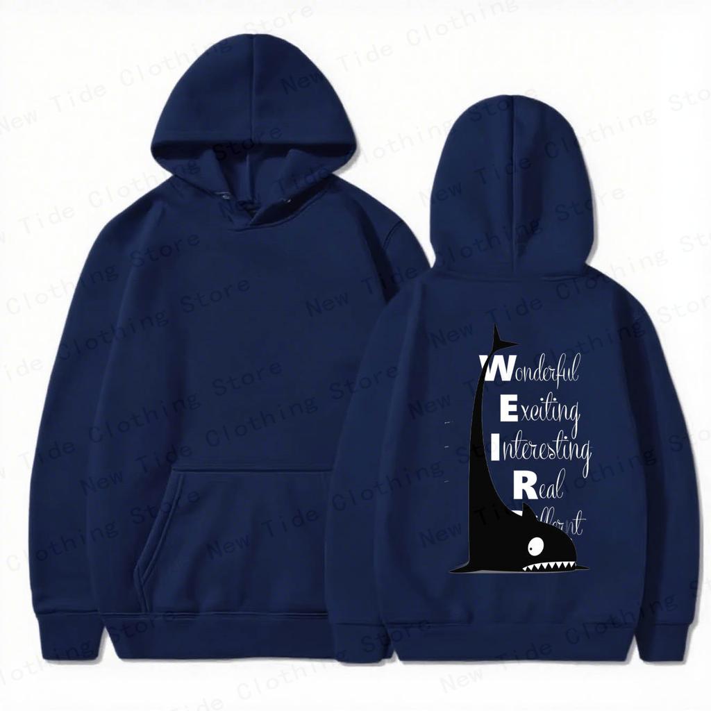 Men's Cotton Hoodie For Autumn Winter With "WEIR" Acronym & Cute Shark Graphic, Perfect For Trendy Cold - Weather Style
