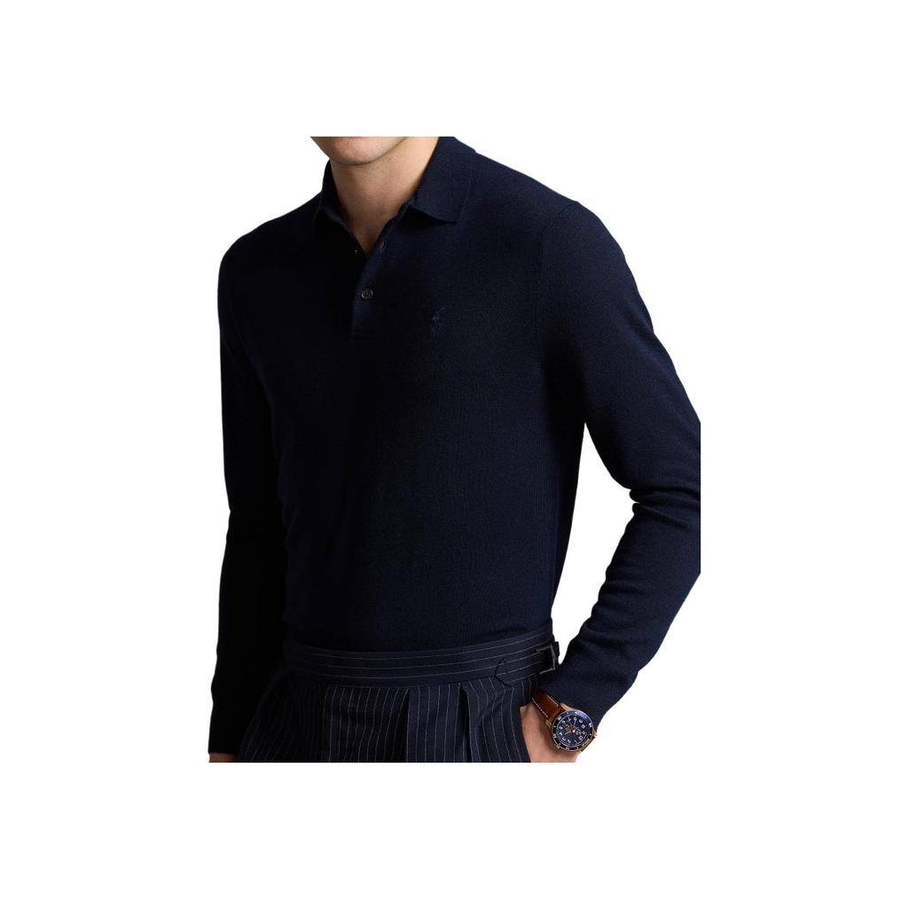 Polo Ralph Lauren Однотонный трикотажный свитер с вышивкой логотипа Мужской свитер Hunter-Deep-Blue MNPOSWE16821901-400