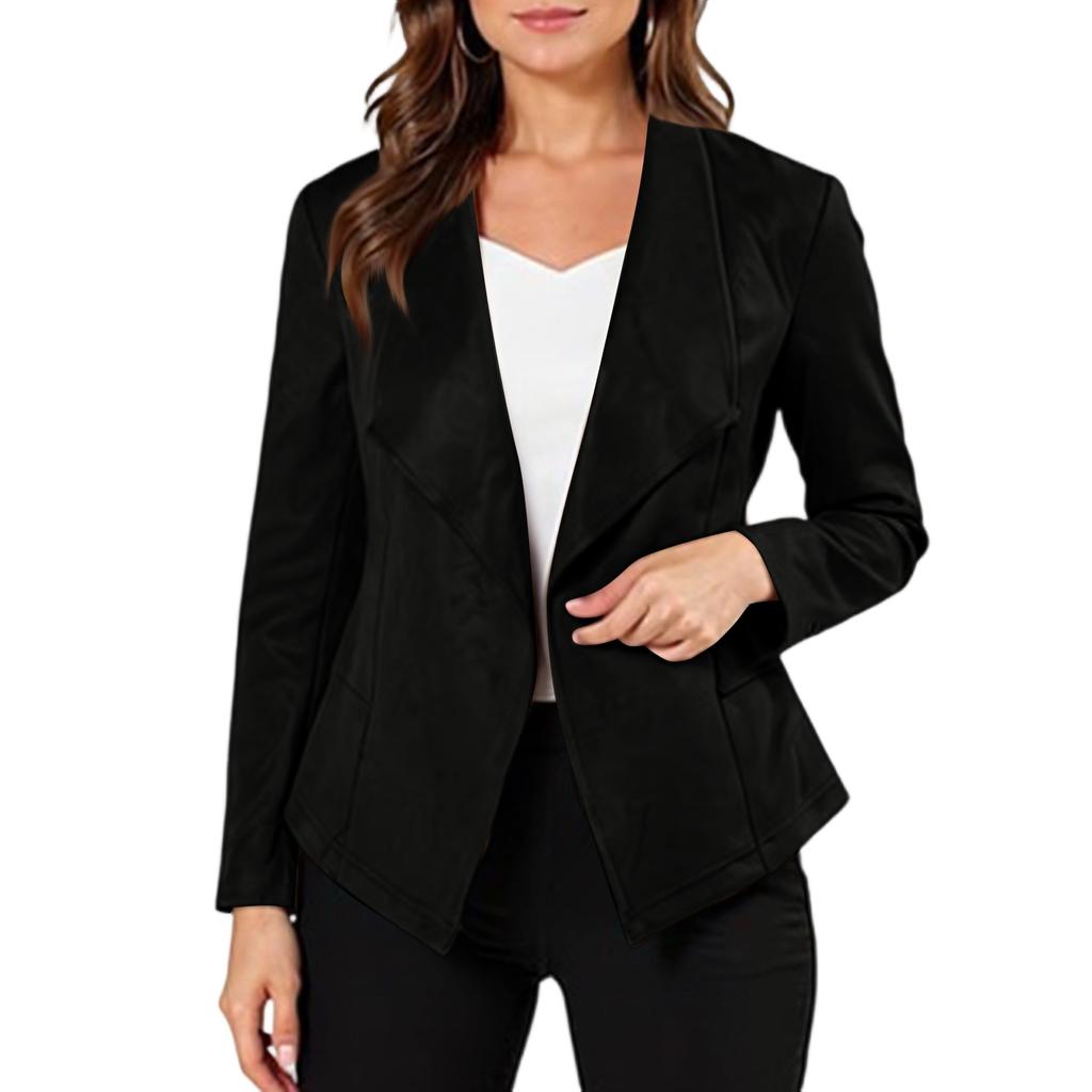 Women's Fashion Elegant Solid Color Lapel Long Sleeve Short Jacket