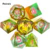 7 Pcs Red Green Flowing Sand White Number Sharp Edge Resin Dice Polyhedral Dice Suitable for Role-Playing RPG Board Game