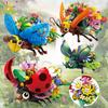 HUIQIBAO Moc Flower Insect Model Building Block Fly Bee Bouquet Plant Decoration City Construction Toy Kids Adult Romantic Gift